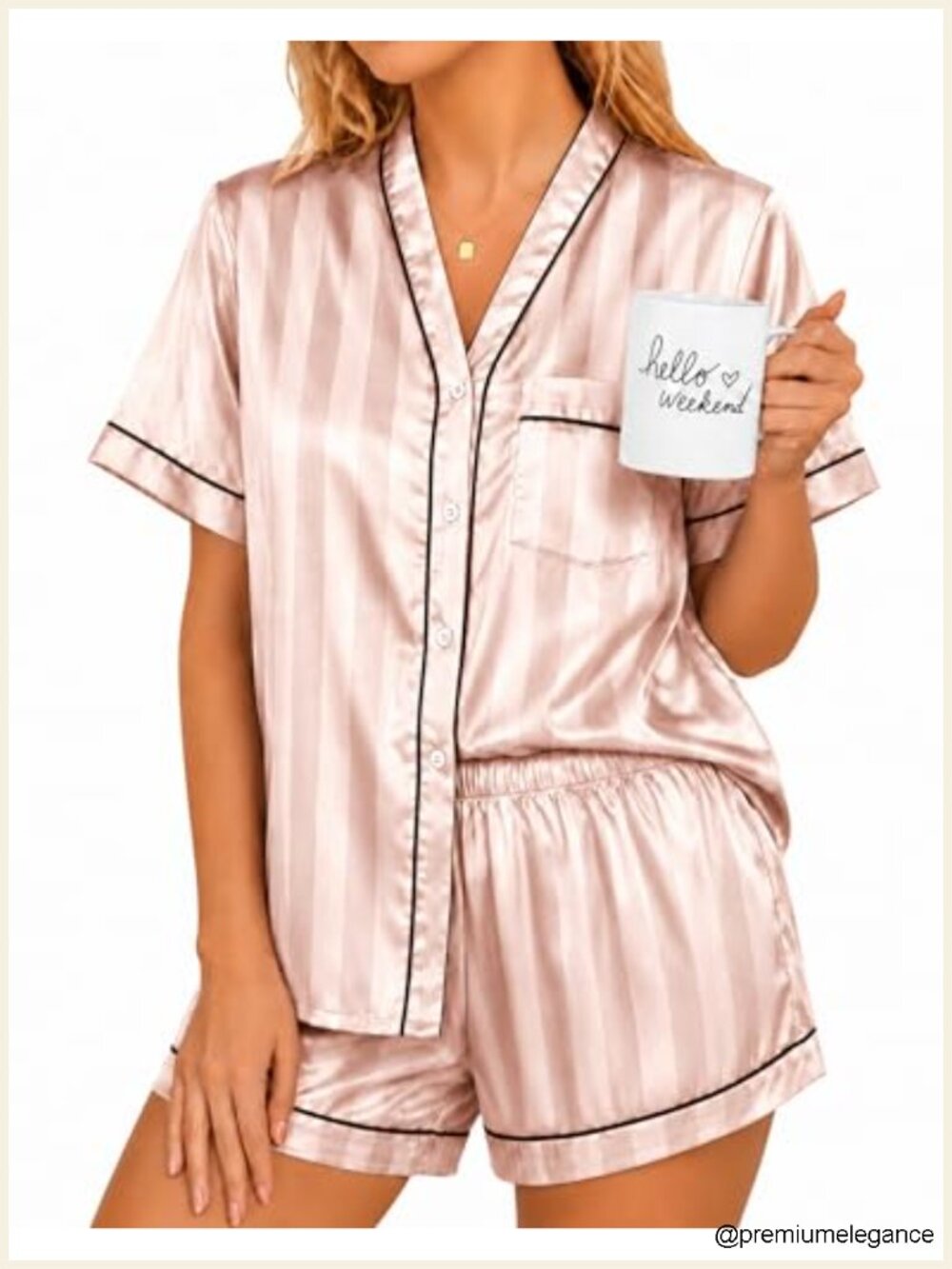 Women's Satin Pajama Set Striped Short Sleeve Button-Up Shirt & Shorts Summer